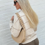Stripe Round Neck Button Down Cardigan In Oatmeal - Infinity Raine