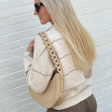 Stripe Round Neck Button Down Cardigan In Oatmeal - Infinity Raine