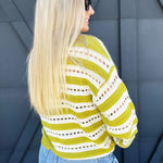 Striped Eyelet Knit Pullover Sweater In Kiwi - Infinity Raine