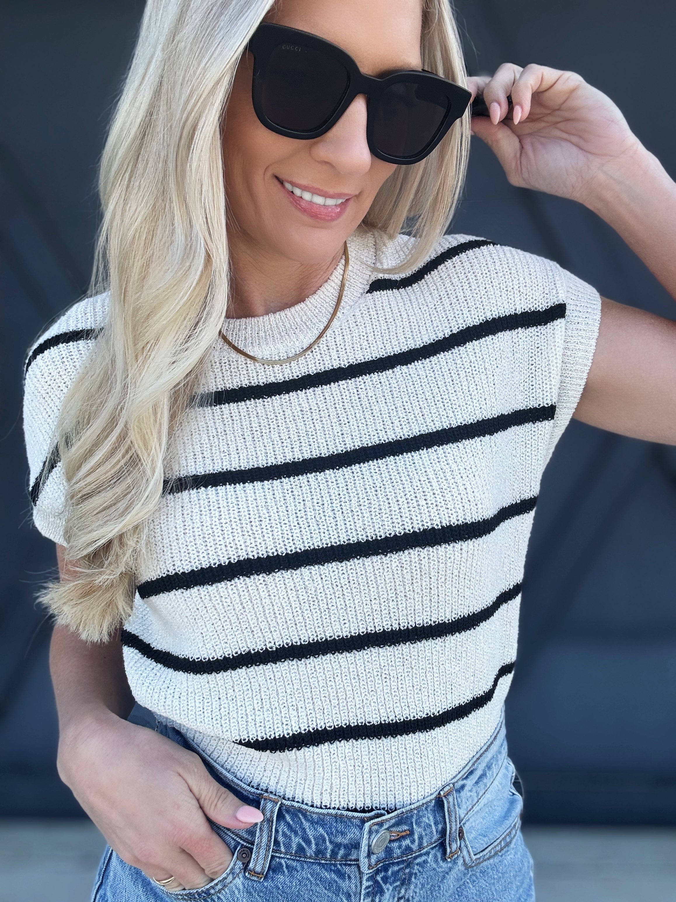 Striped Knit Sweater In Ivory - Infinity Raine