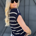Striped Knit Sweater In Navy - Infinity Raine