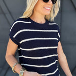 Striped Knit Sweater In Navy - Infinity Raine