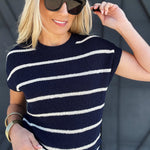 Striped Knit Sweater In Navy - Infinity Raine