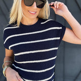 Striped Knit Sweater In Navy - Infinity Raine