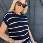 Striped Knit Sweater In Navy - Infinity Raine