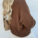 blu pepper Tops - Sweaters Trimmed Round Neck Sweater In Brown