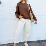 blu pepper Tops - Sweaters Trimmed Round Neck Sweater In Brown