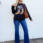 blu pepper Tops - Sweaters Western Boot Knit Sweater In Navy