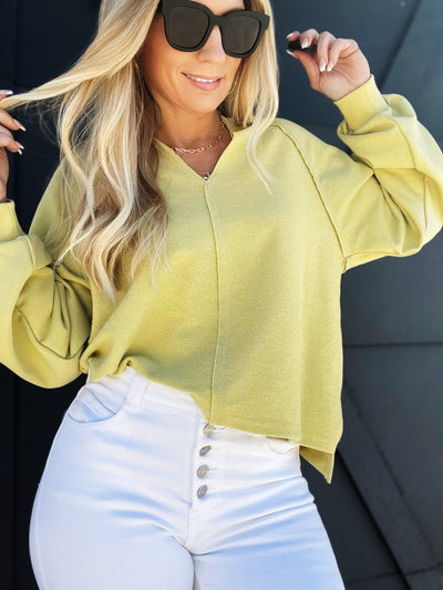 Relaxed Fit Long Sleeve Top-Citron Green - Infinity Raine