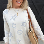 blu pepper Tops - Sweatshirts Sea Motif Crew Neck Long Sleeve Knit Top In Ivory