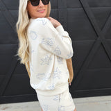 blu pepper Tops - Sweatshirts Sea Motif Crew Neck Long Sleeve Knit Top In Ivory