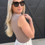 blu pepper Tops - Tanks Funnel Neck Scrunch Knit Top In Taupe