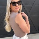 blu pepper Tops - Tanks Funnel Neck Scrunch Knit Top In Taupe