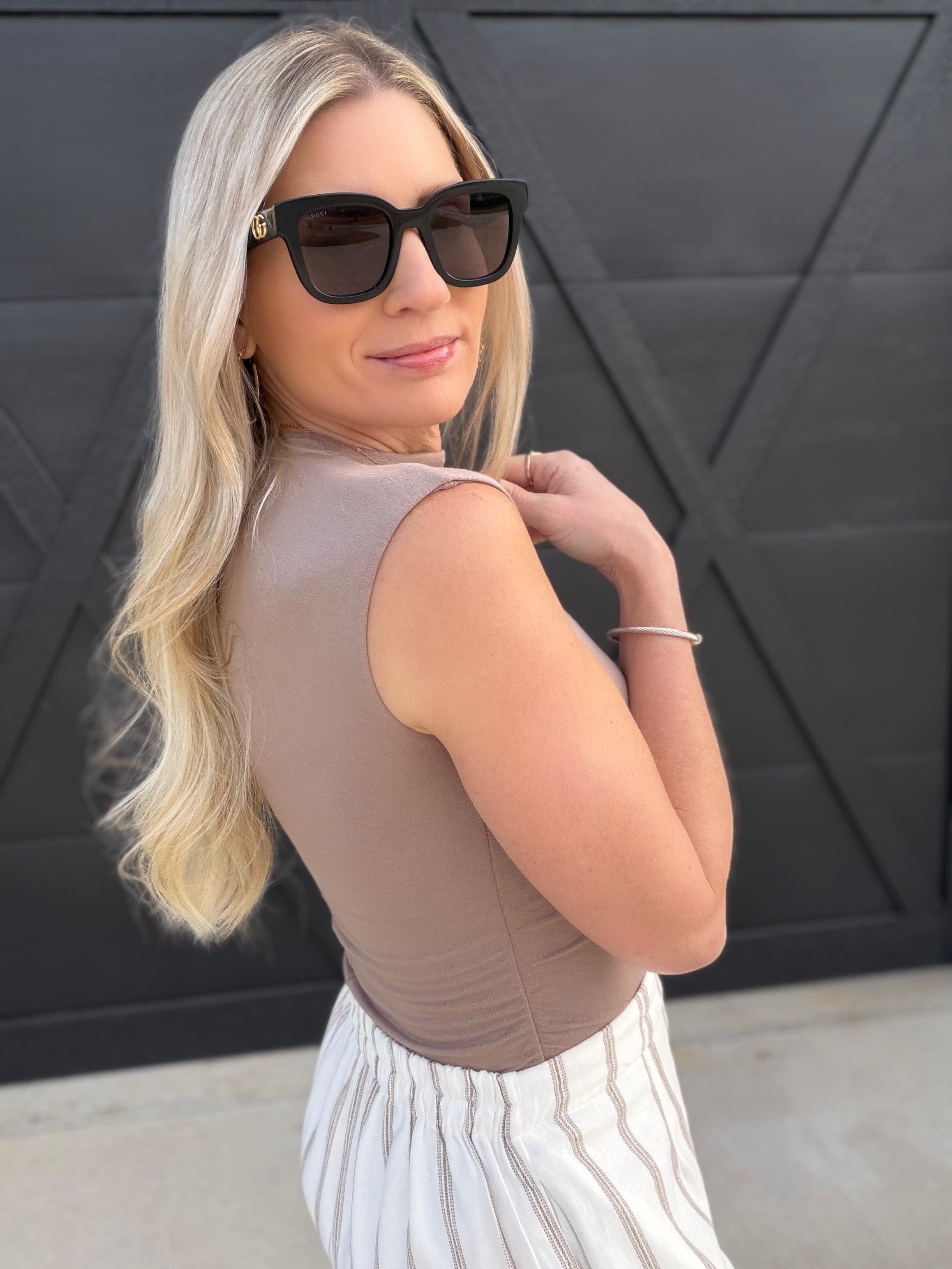 blu pepper Tops - Tanks Funnel Neck Scrunch Knit Top In Taupe