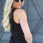 Round Neck Linen Crop Top In Black - Infinity Raine