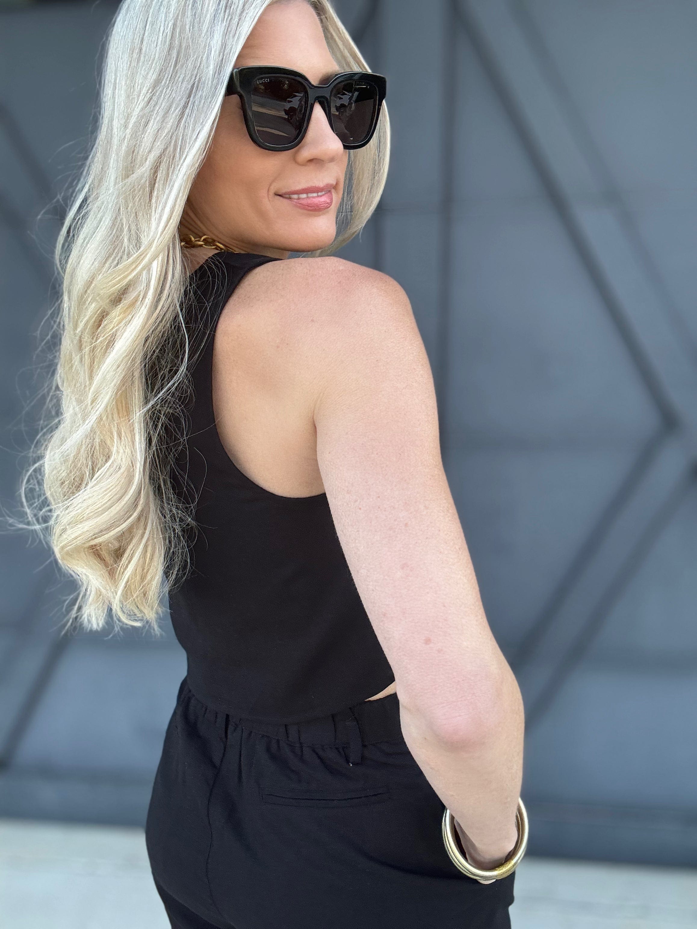 Round Neck Linen Crop Top In Black - Infinity Raine