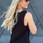 Scallop Hem Linen Top In Black - Infinity Raine