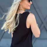 Scallop Hem Linen Top In Black - Infinity Raine