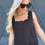 Scallop Hem Linen Top In Black - Infinity Raine