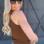 Sleeveless Mock Neck Sweater Knit Top In Brown - Infinity Raine