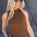 Sleeveless Mock Neck Sweater Knit Top In Brown - Infinity Raine