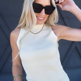 Sleeveless Mock Neck Sweater Knit Top In Cream - Infinity Raine