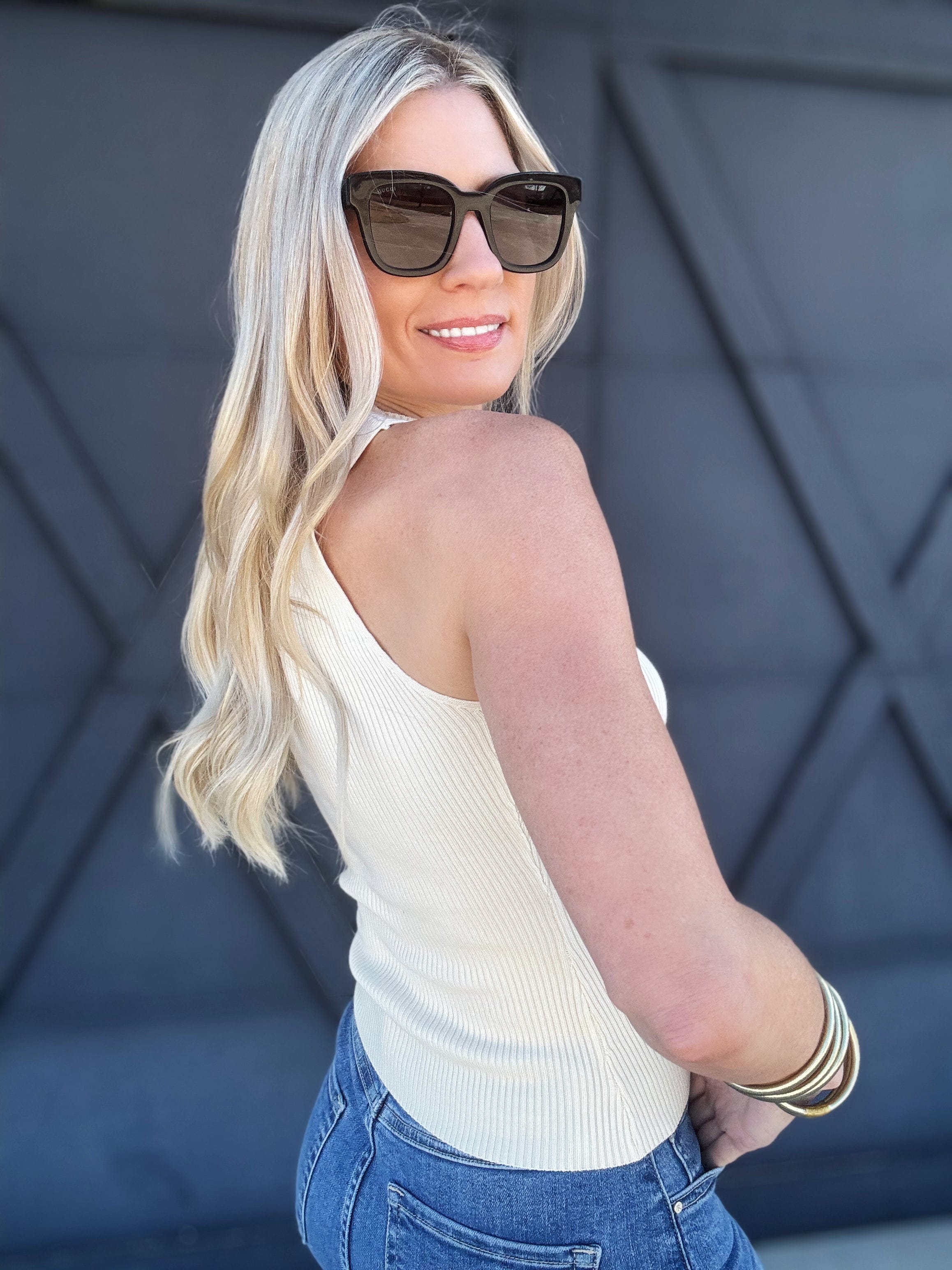 Sleeveless Mock Neck Sweater Knit Top In Cream - Infinity Raine