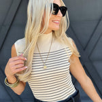 Stripe Mock Neck Side Slit Sweater - Infinity Raine