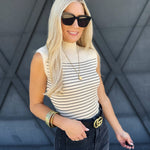Stripe Mock Neck Side Slit Sweater - Infinity Raine