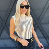 Stripe Mock Neck Side Slit Sweater - Infinity Raine