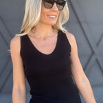 V-Neck Ribbed Tank Top In Black - Infinity Raine