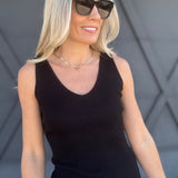V-Neck Ribbed Tank Top In Black - Infinity Raine