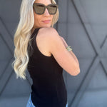 V-Neck Ribbed Tank Top In Black - Infinity Raine