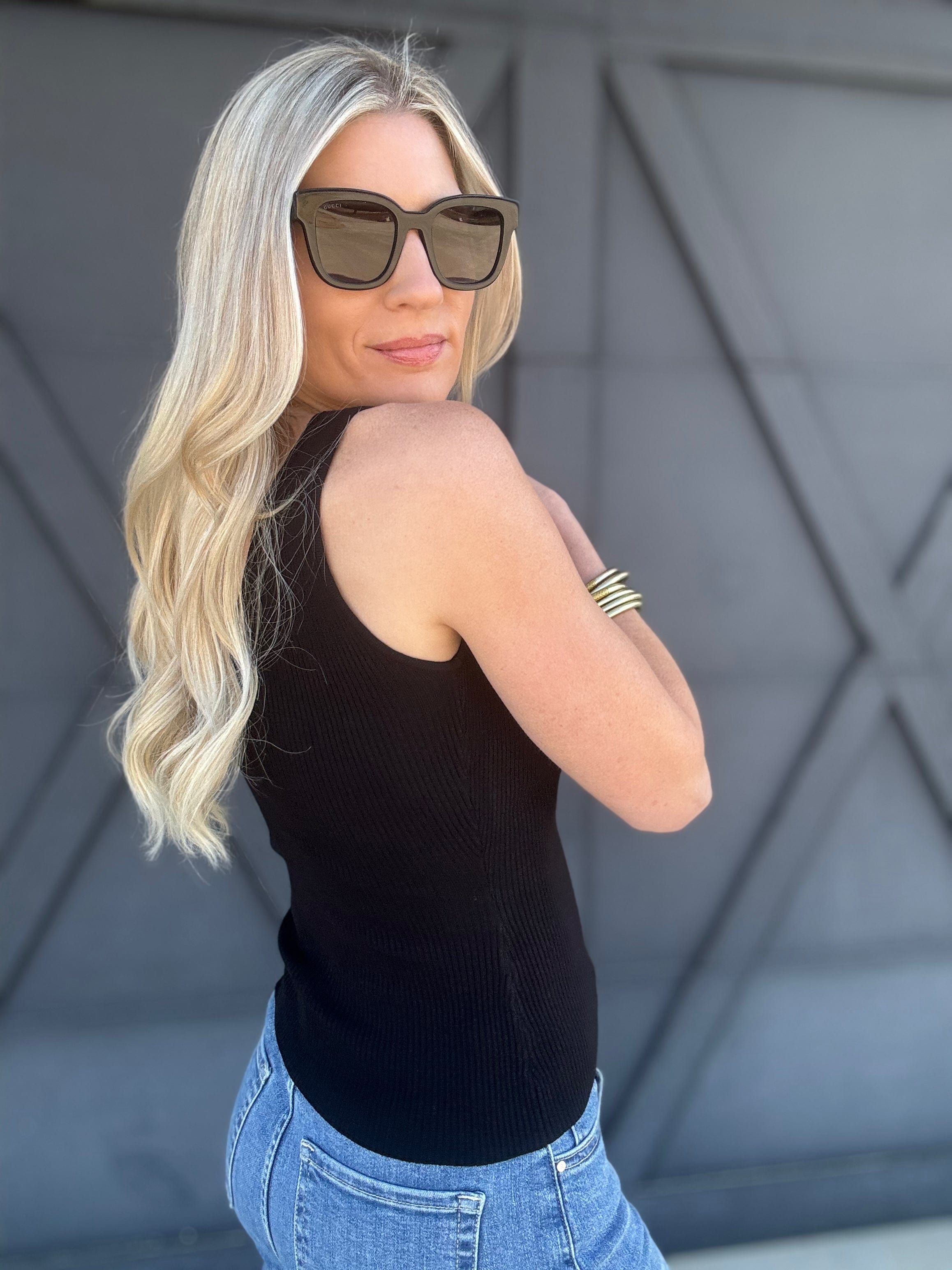 V-Neck Ribbed Tank Top In Black - Infinity Raine