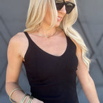 V-Neck Sweater Knit Cami Tank In Black - Infinity Raine
