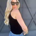 V-Neck Sweater Knit Cami Tank In Black - Infinity Raine