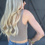 Washed Rib Knit Cropped Tank In Mocha - Infinity Raine