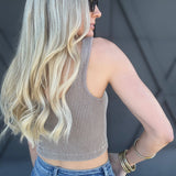 Washed Rib Knit Cropped Tank In Mocha - Infinity Raine
