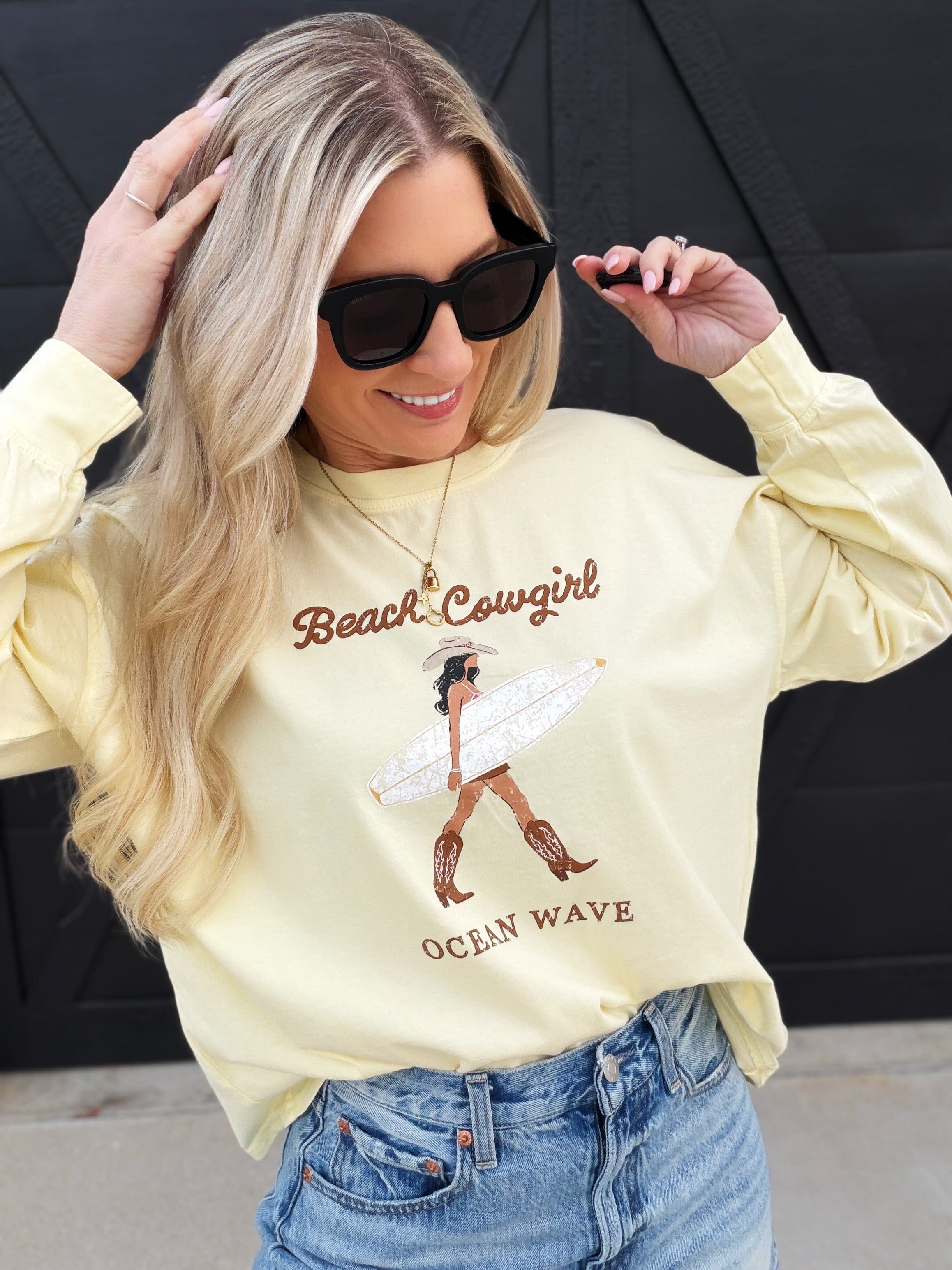 blu pepper Tops - Tees Coastal Cowgirl Long Sleeve In Butter Yellow