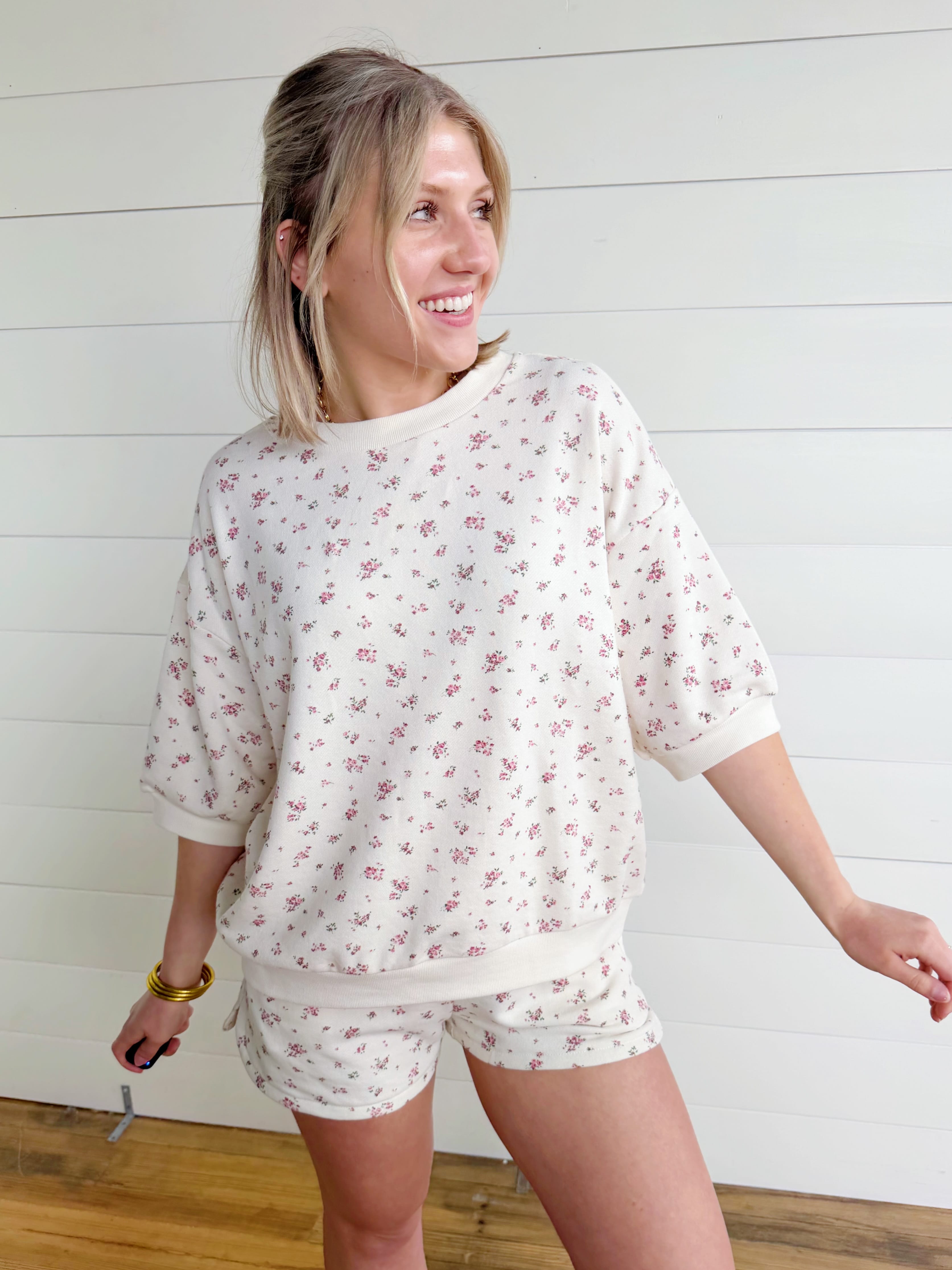 Floral Elastic Waist Side Slit Detail Mini Shorts - Infinity Raine