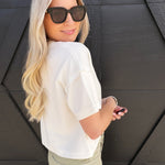 blu pepper Tops - Tees Ribbed Pocket Detail Knit Top In Ivory