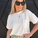 blu pepper Tops - Tees Ribbed Pocket Detail Knit Top In Ivory