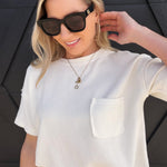 blu pepper Tops - Tees Ribbed Pocket Detail Knit Top In Ivory