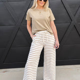 blu pepper Tops - Tees Round Neck Short Sleeve Exposed Seam Knit Top In Mocha