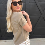 blu pepper Tops - Tees Round Neck Short Sleeve Exposed Seam Knit Top In Mocha