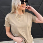 blu pepper Tops - Tees Round Neck Short Sleeve Exposed Seam Knit Top In Mocha