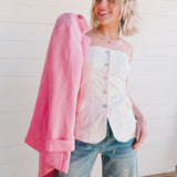 Twill Rhinestone Button Tube Top In White - Infinity Raine
