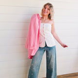 Twill Rhinestone Button Tube Top In White - Infinity Raine