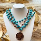 Blue Turquoise Collar Length necklace W/Indian Buffalo Coin - Infinity Raine
