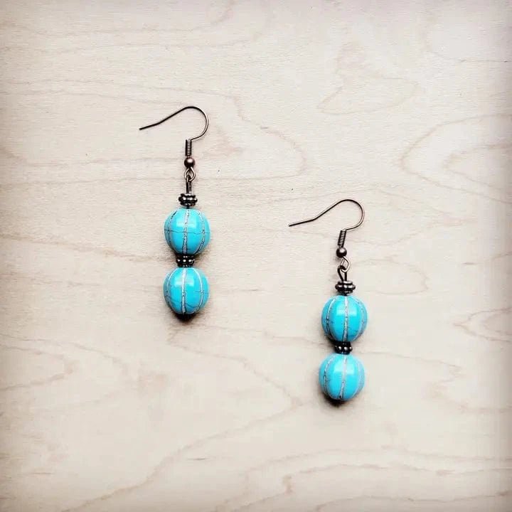 Blue Turquoise Melon Bead Earrings - Infinity Raine